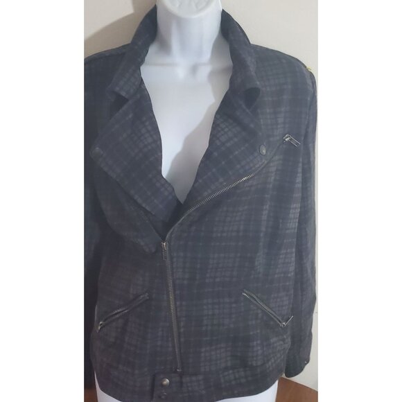 Liverpool Jeans Co Plaid Zip-Up Jacket With Asymmetrical Zipper For Women - Picture 3 of 12